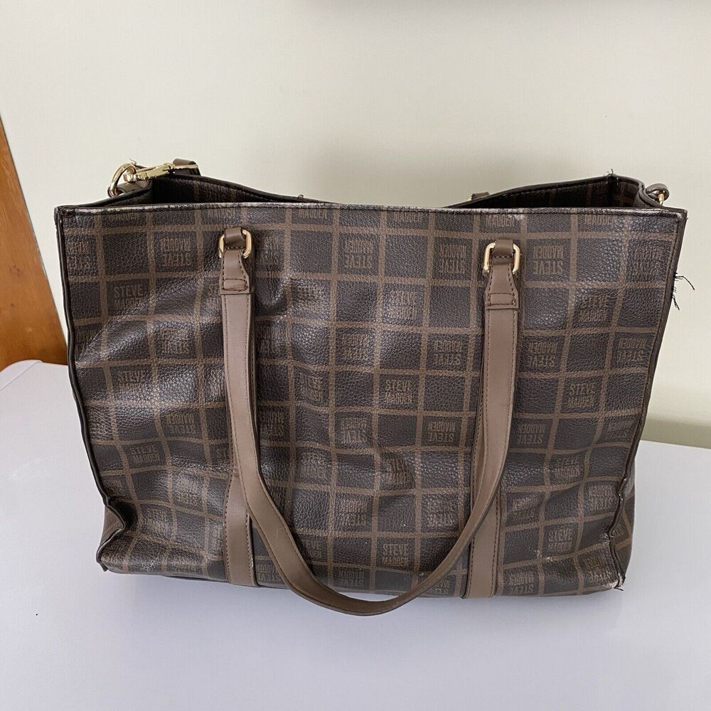 Steve Madden Blivia Logo Tote Bag Brown Large 14X12X6 - Picture 3 of 14